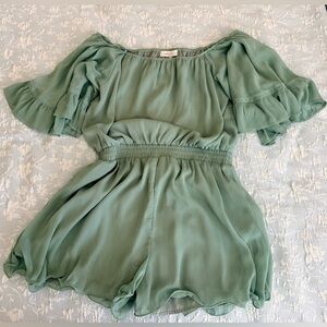 Endless Rose Sage Green Off-Shoulder Chiffon Romper